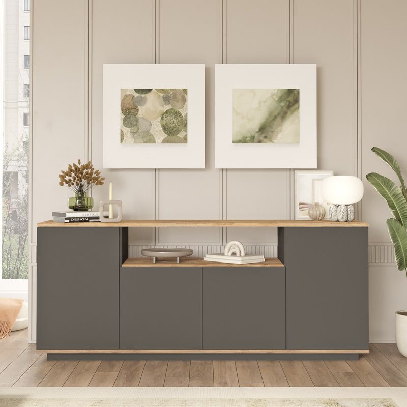 Casa si Gradina - Mobilier - Comode si corpuri - Console - Consola, Hanah Home, pal melaminat, pin atlantic şi antracit, 180x44.5x75 cm - Infinity.ro