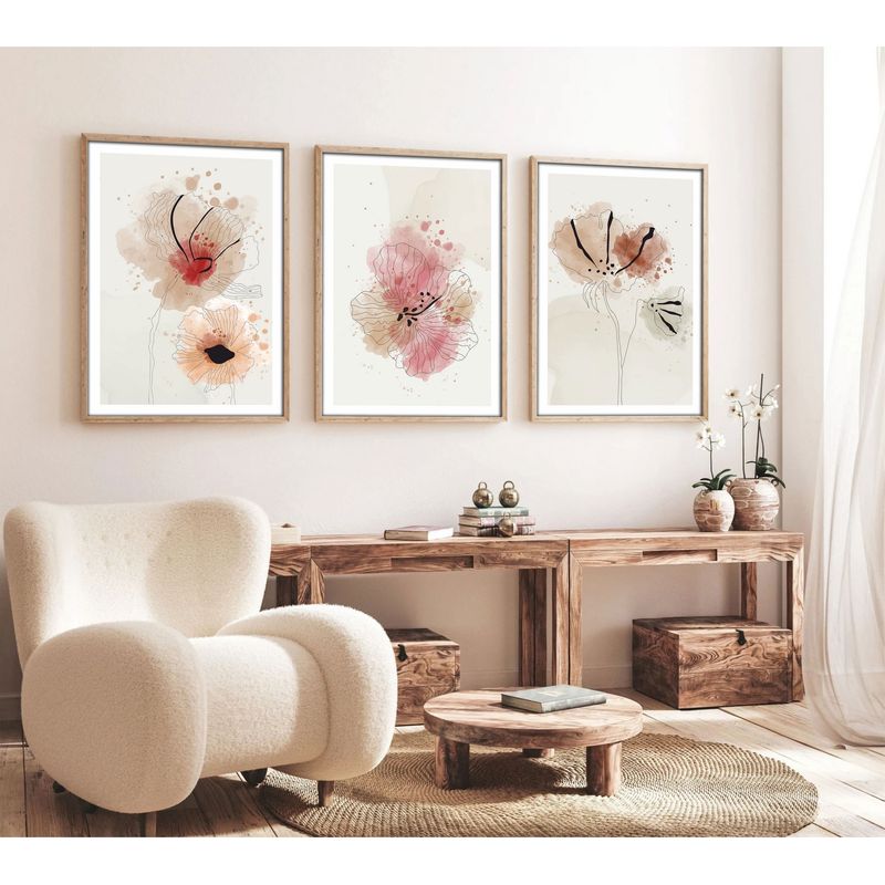 Casa si Gradina - Decoratiuni - Tablouri - Tablou decorativ inramat, Wallxpert, mdf si lemn masiv, multicolor, 50x70 cm, set 3 bucati, 693BSE1502 - Infinity.ro