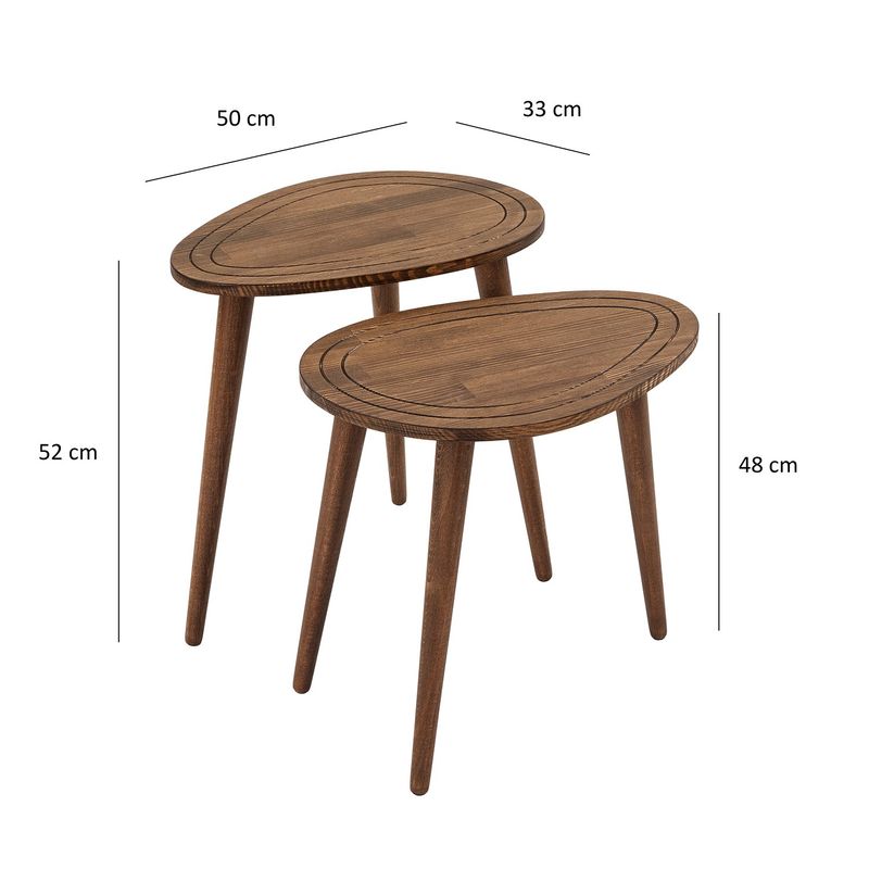 Casa si Gradina - Mobilier - Mese si birouri - Masute de cafea - Set masute cuib, Hanah Home, lemn masiv, nuc, 50x48x33 cm, 50x52x33 cm - Infinity.ro