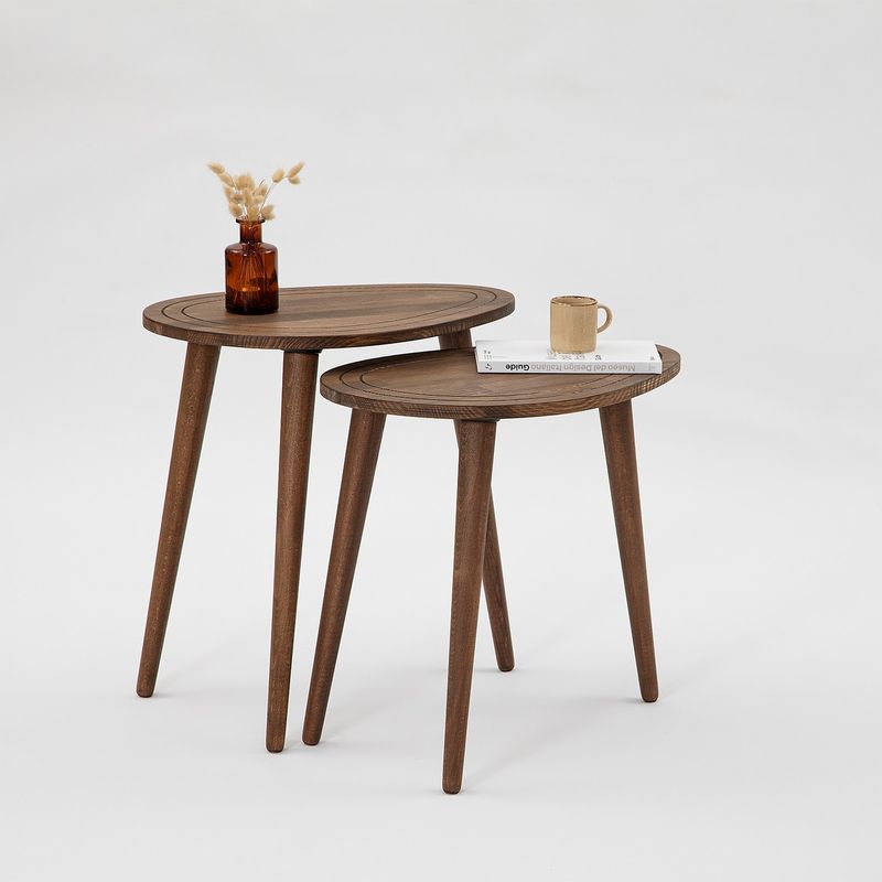 Casa si Gradina - Mobilier - Mese si birouri - Masute de cafea - Set masute cuib, Hanah Home, lemn masiv, nuc, 50x48x33 cm, 50x52x33 cm - Infinity.ro