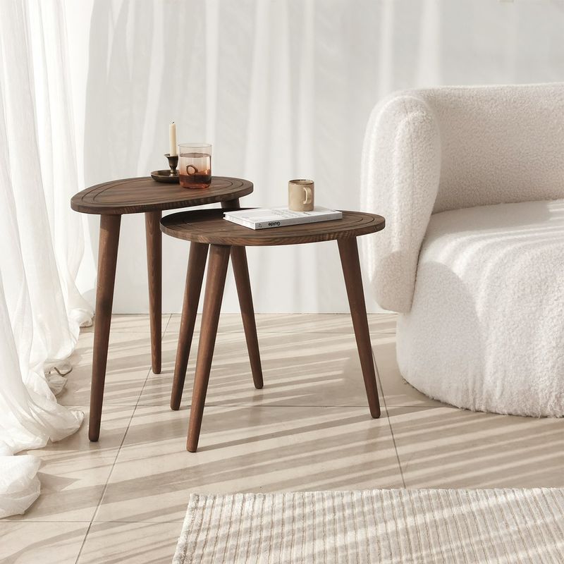 Casa si Gradina - Mobilier - Mese si birouri - Masute de cafea - Set masute cuib, Hanah Home, lemn masiv, nuc, 50x48x33 cm, 50x52x33 cm - Infinity.ro