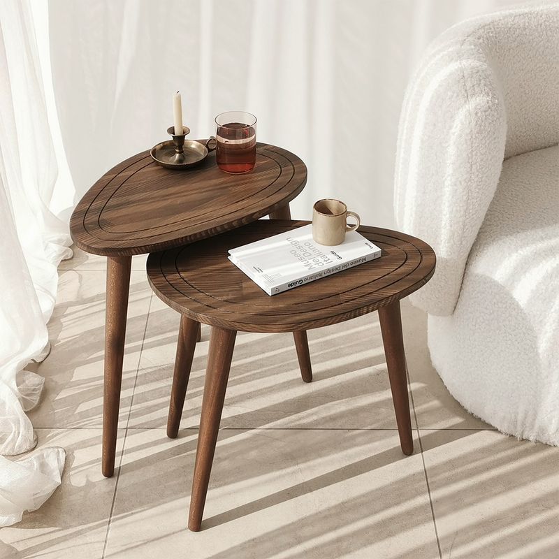 Casa si Gradina - Mobilier - Mese si birouri - Masute de cafea - Set masute cuib, Hanah Home, lemn masiv, nuc, 50x48x33 cm, 50x52x33 cm - Infinity.ro