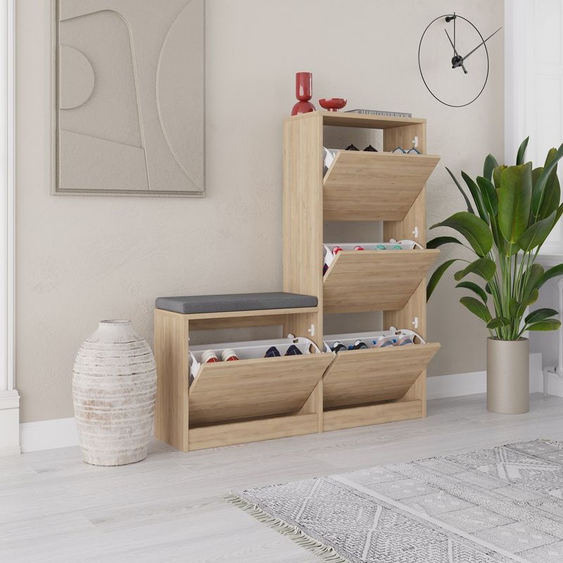 Casa si Gradina - Mobilier - Organizare si depozitare - Organizator incaltaminte - Dulap pentru pantofi, Hanah Home, pal melaminat, stejar, 105x26x118.5 cm - Infinity.ro