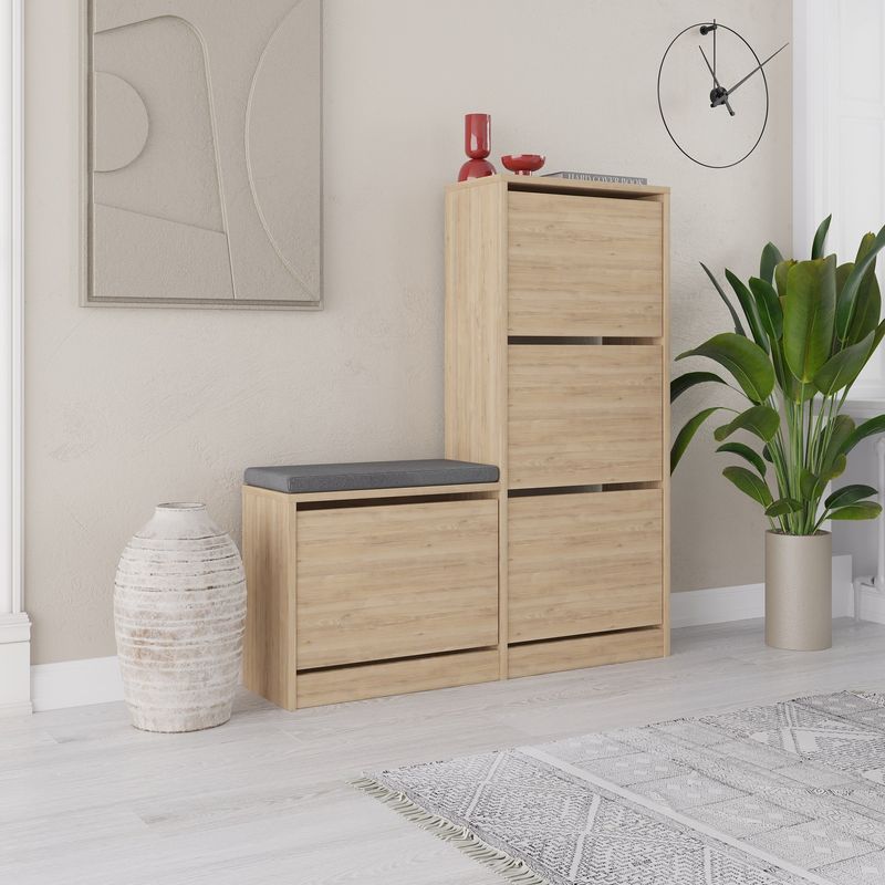 Casa si Gradina - Mobilier - Organizare si depozitare - Organizator incaltaminte - Dulap pentru pantofi, Hanah Home, pal melaminat, stejar, 105x26x118.5 cm - Infinity.ro
