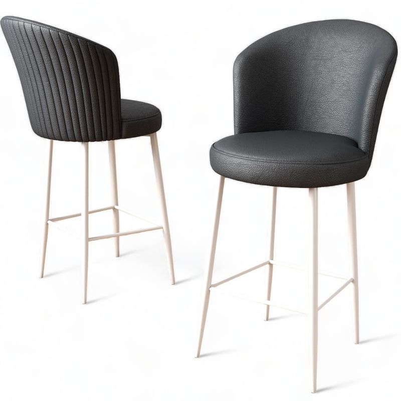 Casa si Gradina - Mobilier - Scaune si fotolii - Tabureti - Set taburete bar, Hanah Home, metal, piele ecologica, antracit si alb, 46x40x107 cm, 6 bucati - Infinity.ro