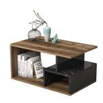 Casa si Gradina - Mobilier - Mese si birouri - Masute de cafea - Masuta de cafea, Hanah Home, pal melaminat, nuc inchis, marmura neagra, 90x54x42 cm - Infinity.ro