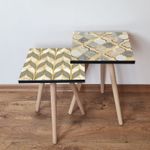 Casa si Gradina - Mobilier - Mese si birouri - Masute de cafea - Set masute cuib, Hanah Home, mdf, alb si auriu, 35x35x47 cm, picioare lemn de fag - Infinity.ro