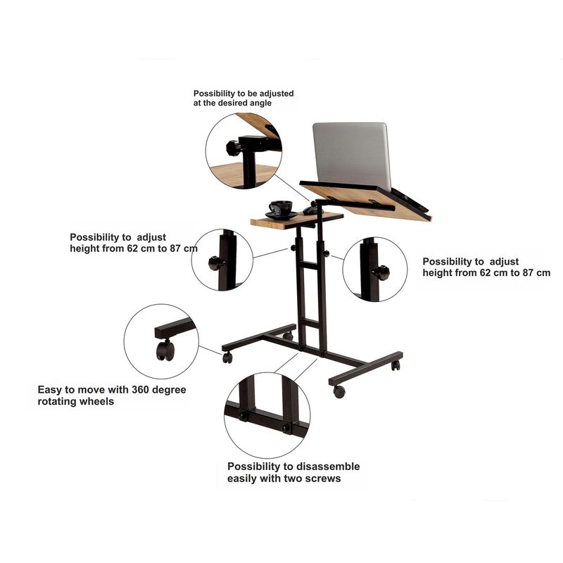 Casa si Gradina - Mobilier - Mese si birouri - Birouri - Birou reglabil pentru laptop, Hanah Home, pal melaminat, pin atlantic si negru, 67x45.5x87 cm, 863SPH2816 - Infinity.ro