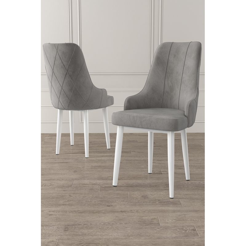 Casa si Gradina - Mobilier - Scaune si fotolii - Scaune - Set scaune, Hanah Home, metal, gri alb, 46x42x95 cm, 4 bucati - Infinity.ro