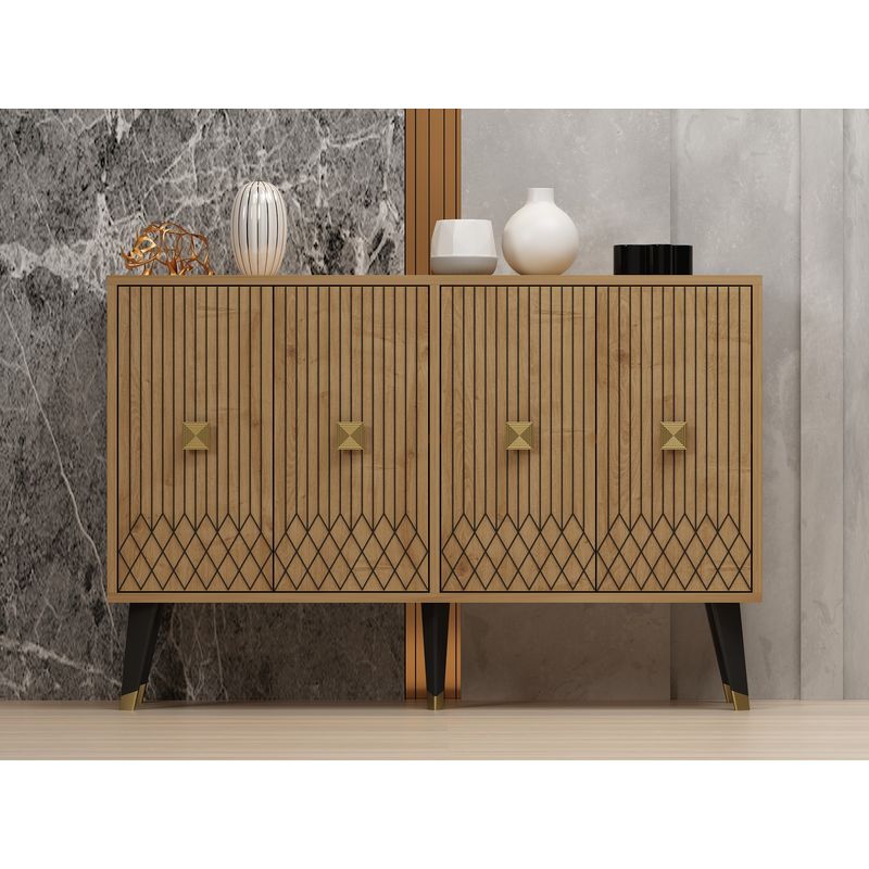 Casa si Gradina - Mobilier - Comode si corpuri - Console - Consola, Hanah Home, pal melaminat, stejar safir si auriu, 120x30x80 cm, 327ODS1234 - Infinity.ro