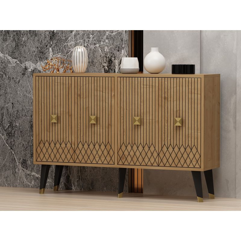 Casa si Gradina - Mobilier - Comode si corpuri - Console - Consola, Hanah Home, pal melaminat, stejar safir si auriu, 120x30x80 cm, 327ODS1234 - Infinity.ro