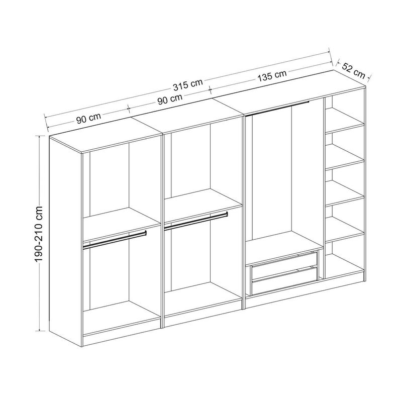 Casa si Gradina - Mobilier - Dulapuri si sifoniere - Sifoniere - Sifonier, Hanah Home, pal melaminat, fumuriu, 315x52x210 cm - Infinity.ro