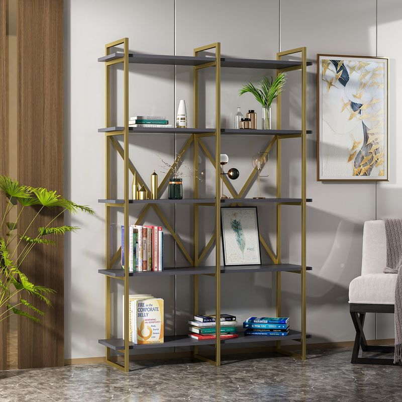 Casa si Gradina - Mobilier - Biblioteci si rafturi - Biblioteci - Biblioteca, Hanah Home, panou aglomerat cu melamina, auriu, antracit, 120x34x180 cm - Infinity.ro