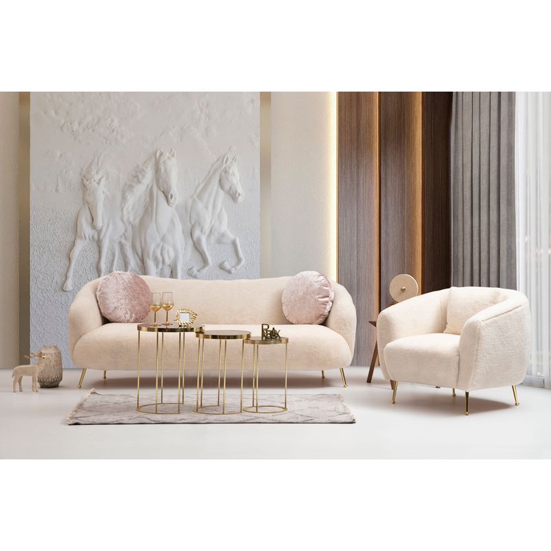 Casa si Gradina - Mobilier - Canapele si coltare - Canapele - Canapea 3 locuri, Hanah Home, lemn fag si pal, bej, 215x90x80 cm - Infinity.ro