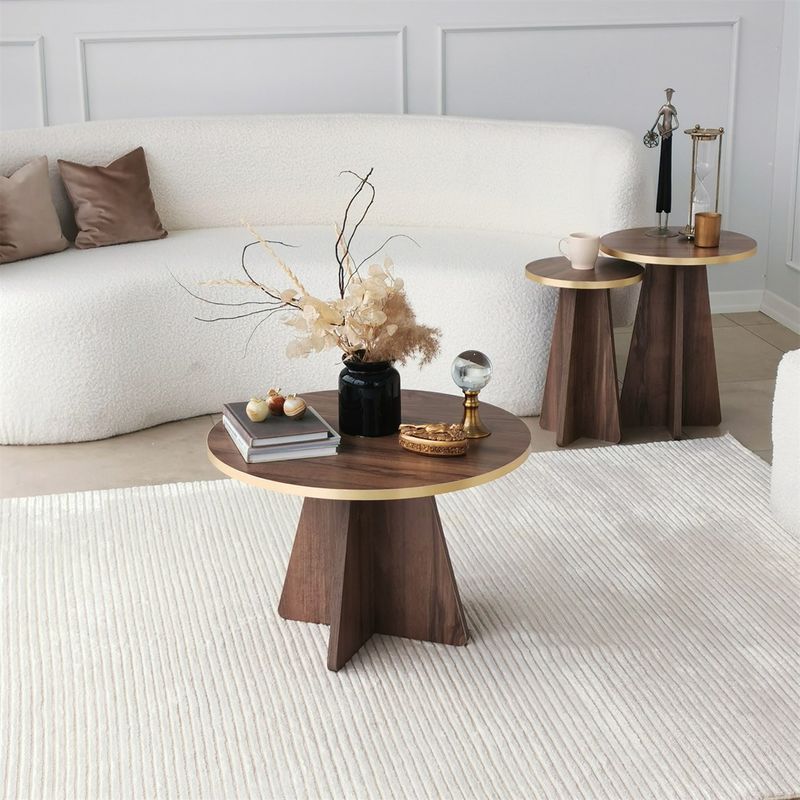Casa si Gradina - Mobilier - Mese si birouri - Masute de cafea - Masuta de cafea, Hanah Home, pal melaminat, auriu si nuc, 60x60x40 cm - Infinity.ro