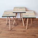 Casa si Gradina - Mobilier - Mese si birouri - Mese living - Set mese cuib, Hanah Home, mdf, verde alb galben, 35x35x52 cm - Infinity.ro