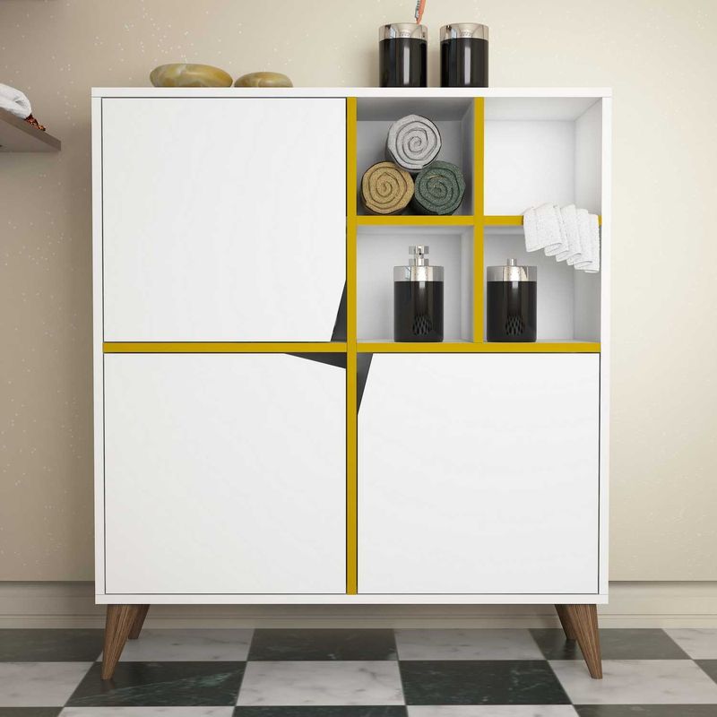Casa si Gradina - Mobilier - Biblioteci si rafturi - Biblioteci - Dulap multifunctional, Hanah Home, panou aglomerat melaminat, alb galben, 100x30x115 cm - Infinity.ro