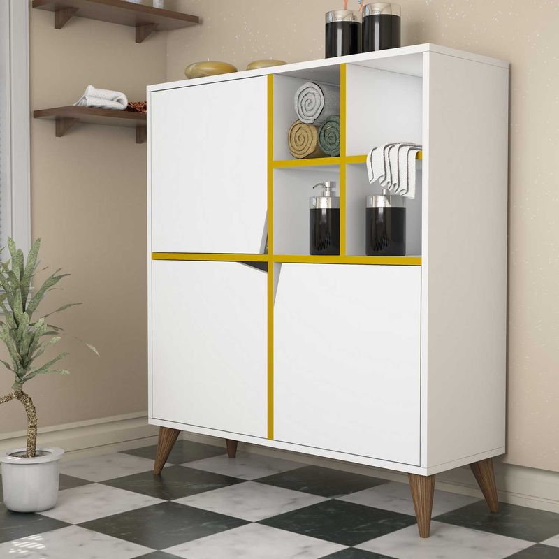 Casa si Gradina - Mobilier - Biblioteci si rafturi - Biblioteci - Dulap multifunctional, Hanah Home, panou aglomerat melaminat, alb galben, 100x30x115 cm - Infinity.ro
