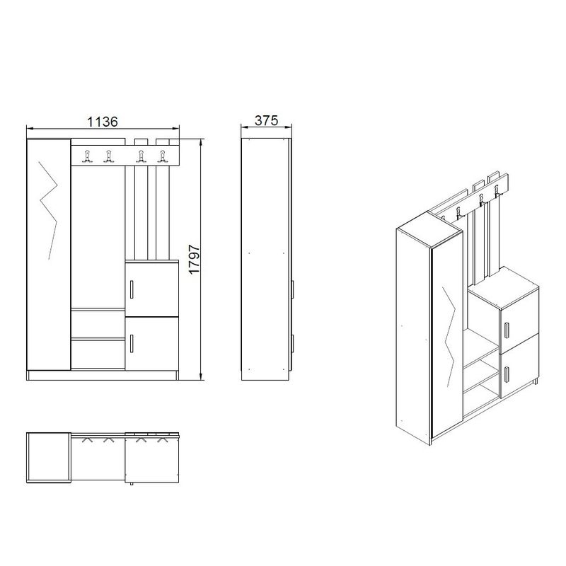 Casa si Gradina - Mobilier - Organizare si depozitare - Cuiere - Cuier, Hanah Home, pal melaminat, pin atlantic si alb, 113.6x37.5x179.7 cm - Infinity.ro