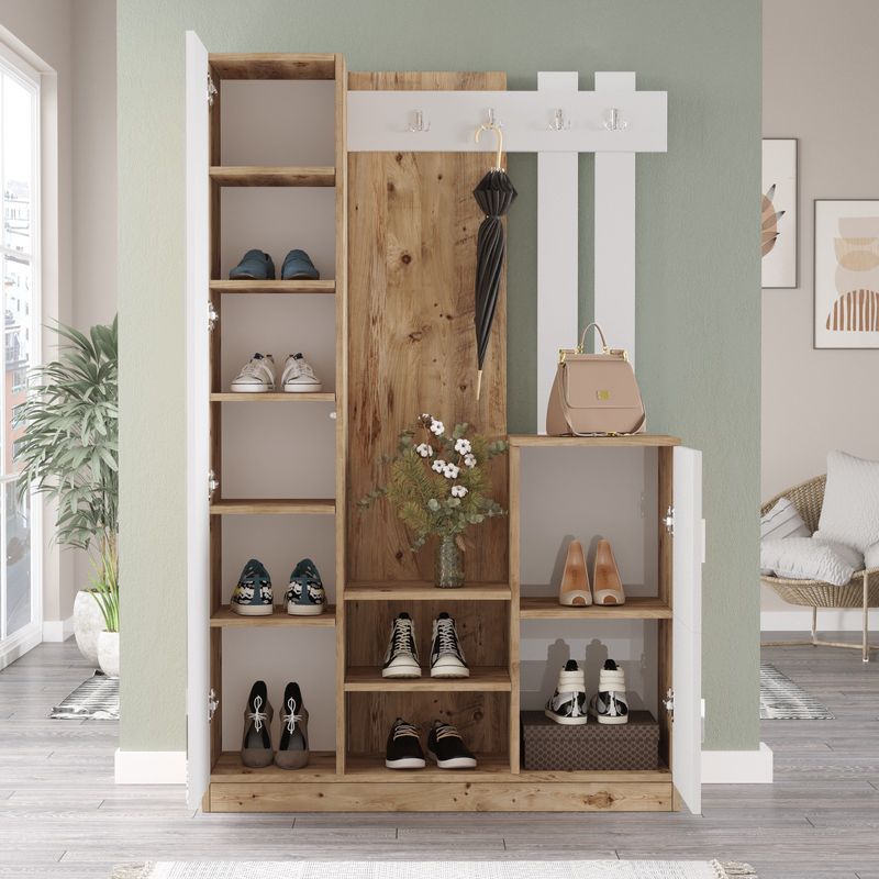 Casa si Gradina - Mobilier - Organizare si depozitare - Cuiere - Cuier, Hanah Home, pal melaminat, pin atlantic si alb, 113.6x37.5x179.7 cm - Infinity.ro