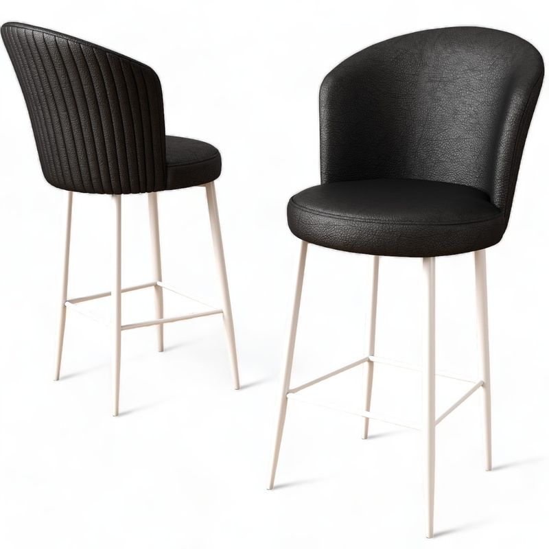 Casa si Gradina - Mobilier - Scaune si fotolii - Tabureti - Set tabureti bar, Hanah Home, metal, piele ecologica, alb-negru, 46x40x107 cm, 4 bucati - Infinity.ro