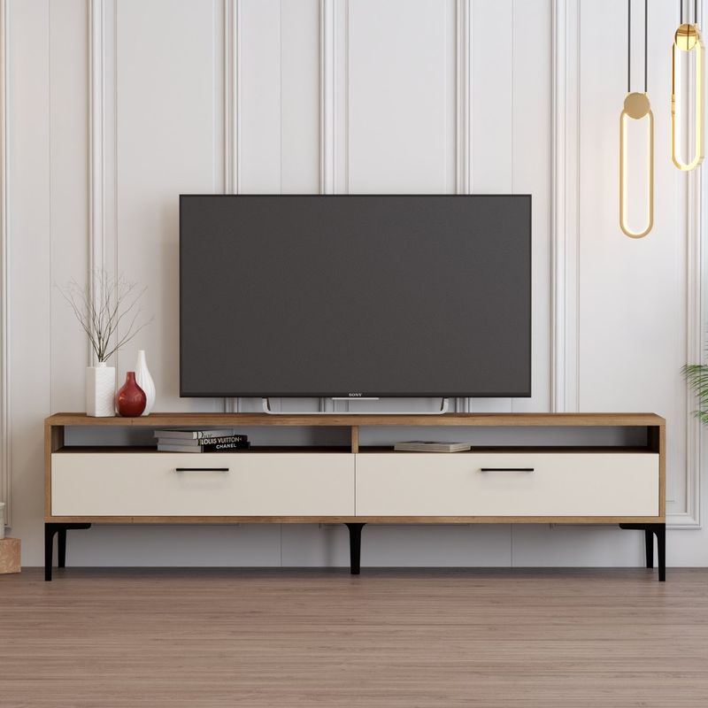 Casa si Gradina - Mobilier - Comode si corpuri - Comode - Comoda tv, Hanah Home, pal melaminat, nuc si crem, 180x47x35 cm, 845HCT5519 - Infinity.ro