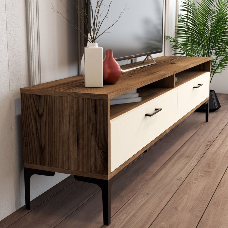 Casa si Gradina - Mobilier - Comode si corpuri - Comode - Comoda tv, Hanah Home, pal melaminat, nuc si crem, 180x47x35 cm, 845HCT5519 - Infinity.ro