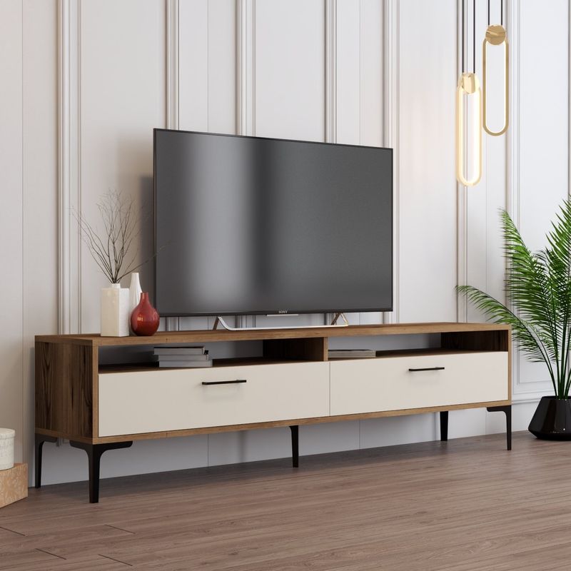Casa si Gradina - Mobilier - Comode si corpuri - Comode - Comoda tv, Hanah Home, pal melaminat, nuc si crem, 180x47x35 cm, 845HCT5519 - Infinity.ro