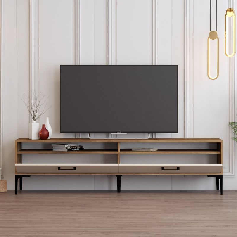 Casa si Gradina - Mobilier - Comode si corpuri - Comode - Comoda tv, Hanah Home, pal melaminat, nuc si crem, 180x47x35 cm, 845HCT5519 - Infinity.ro