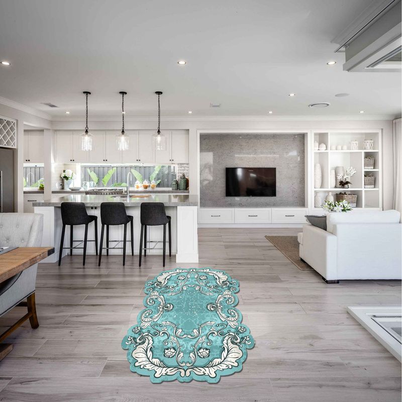 Casa si Gradina - Textile si covoare - Covoare - Covorase intrare - Covoras de intrare, Conceptum Hypnose, turcoaz, 80x200 cm, 100% poliester, antiderapant, lavabil la masina - Infinity.ro