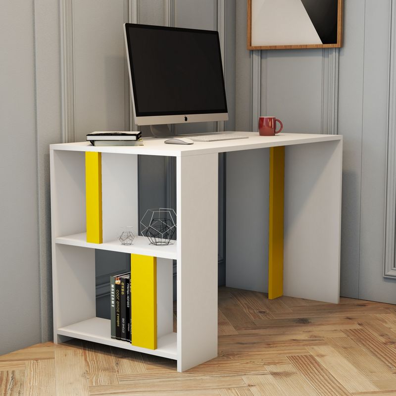 Casa si Gradina - Mobilier - Mese si birouri - Birouri - Birou de studiu, Hanah Home, pal melaminat, alb si galben, 120x60x75.4 cm - Infinity.ro