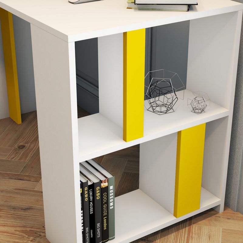 Casa si Gradina - Mobilier - Mese si birouri - Birouri - Birou de studiu, Hanah Home, pal melaminat, alb si galben, 120x60x75.4 cm - Infinity.ro