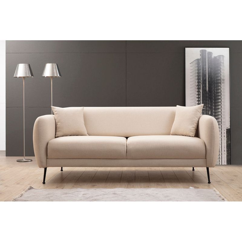 Casa si Gradina - Mobilier - Canapele si coltare - Canapele - Canapea extensibila 3 locuri, Hanah Home, lemn fag si PAL, bej, 214x98x85 cm - Infinity.ro