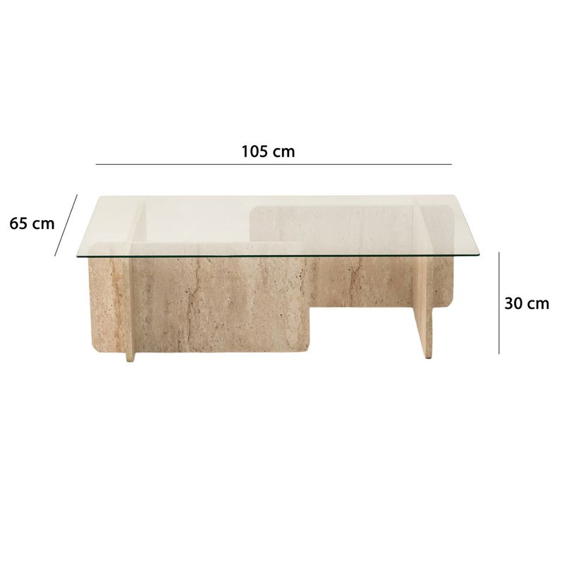 Casa si Gradina - Mobilier - Mese si birouri - Masute de cafea - Masa de cafea, Hanah Home, sticla si PAL melaminat, travertin, 105x65x30 cm - Infinity.ro