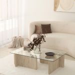 Casa si Gradina - Mobilier - Mese si birouri - Masute de cafea - Masa de cafea, Hanah Home, sticla si PAL melaminat, travertin, 105x65x30 cm - Infinity.ro