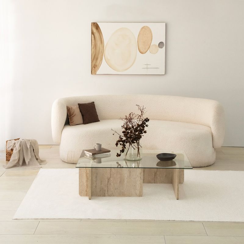 Casa si Gradina - Mobilier - Mese si birouri - Masute de cafea - Masa de cafea, Hanah Home, sticla si PAL melaminat, travertin, 105x65x30 cm - Infinity.ro