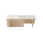 Casa si Gradina - Mobilier - Mese si birouri - Masute de cafea - Masa de cafea, Hanah Home, sticla si PAL melaminat, travertin, 105x65x30 cm - Infinity.ro