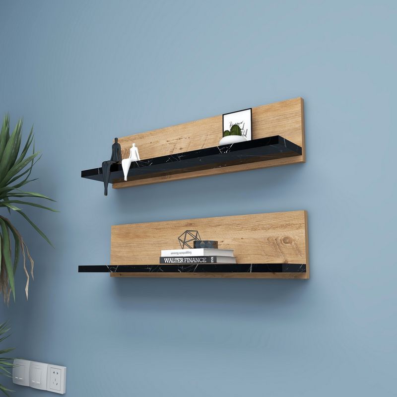 Casa si Gradina - Mobilier - Biblioteci si rafturi - Rafturi - Raft de perete, Hanah Home, pal melaminat, pin atlantic si negru, 60x15x13 cm - Infinity.ro