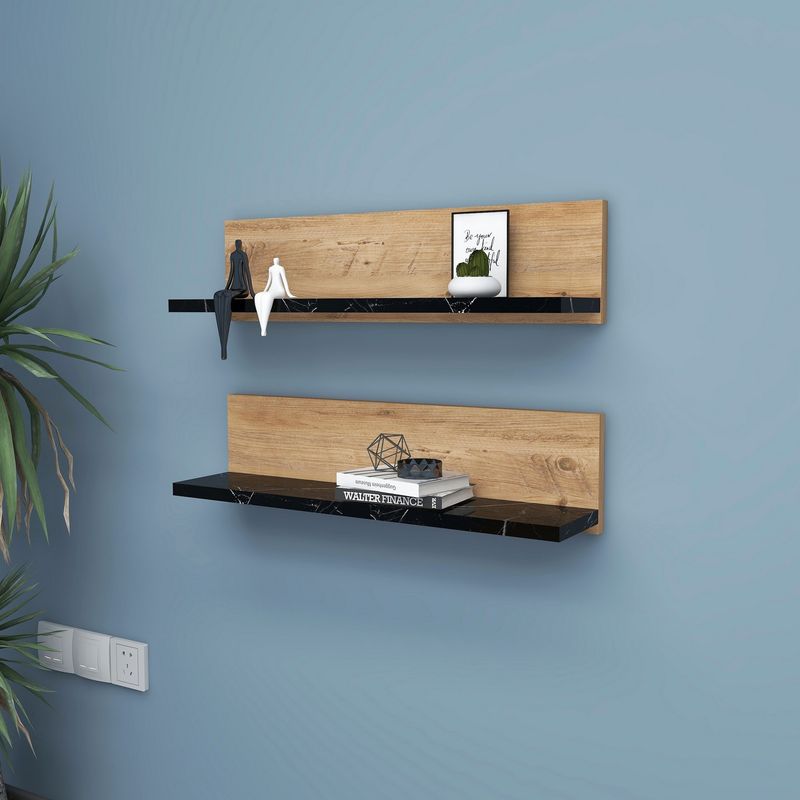 Casa si Gradina - Mobilier - Biblioteci si rafturi - Rafturi - Raft de perete, Hanah Home, pal melaminat, pin atlantic si negru, 60x15x13 cm - Infinity.ro