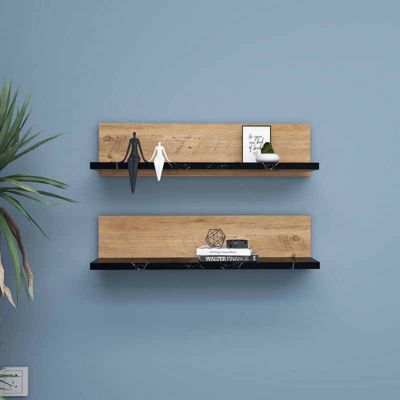 Casa si Gradina - Mobilier - Biblioteci si rafturi - Rafturi - Raft de perete, Hanah Home, pal melaminat, pin atlantic si negru, 60x15x13 cm - Infinity.ro