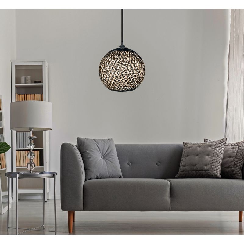 Casa si Gradina - Corpuri si surse de iluminat - Lustre si pendule - Lustra, Opviq, iuta, maro ecru negru, 24x22x55 cm, lucrata manual - Infinity.ro
