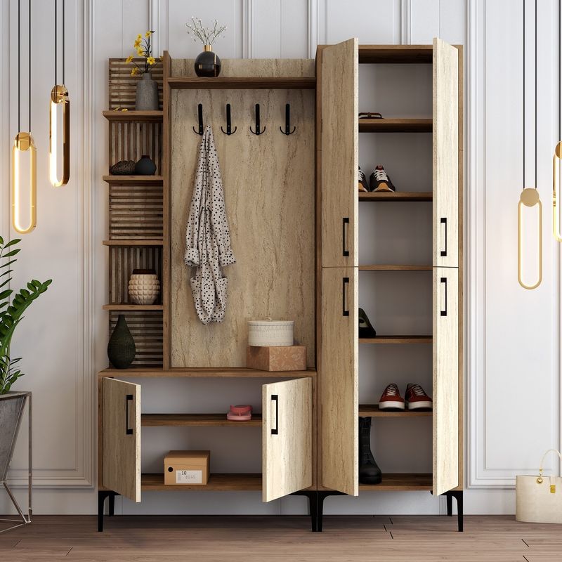 Casa si Gradina - Mobilier - Organizare si depozitare - Cuiere - Cuier, Hanah Home, pal melaminat, nuc si travertin, 150x35x200 cm - Infinity.ro