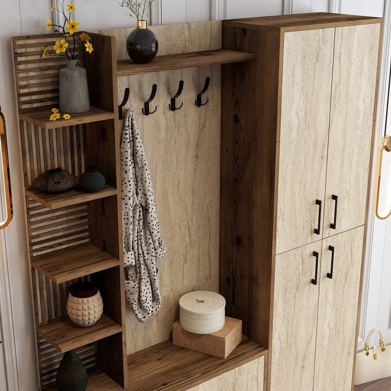 Casa si Gradina - Mobilier - Organizare si depozitare - Cuiere - Cuier, Hanah Home, pal melaminat, nuc si travertin, 150x35x200 cm - Infinity.ro