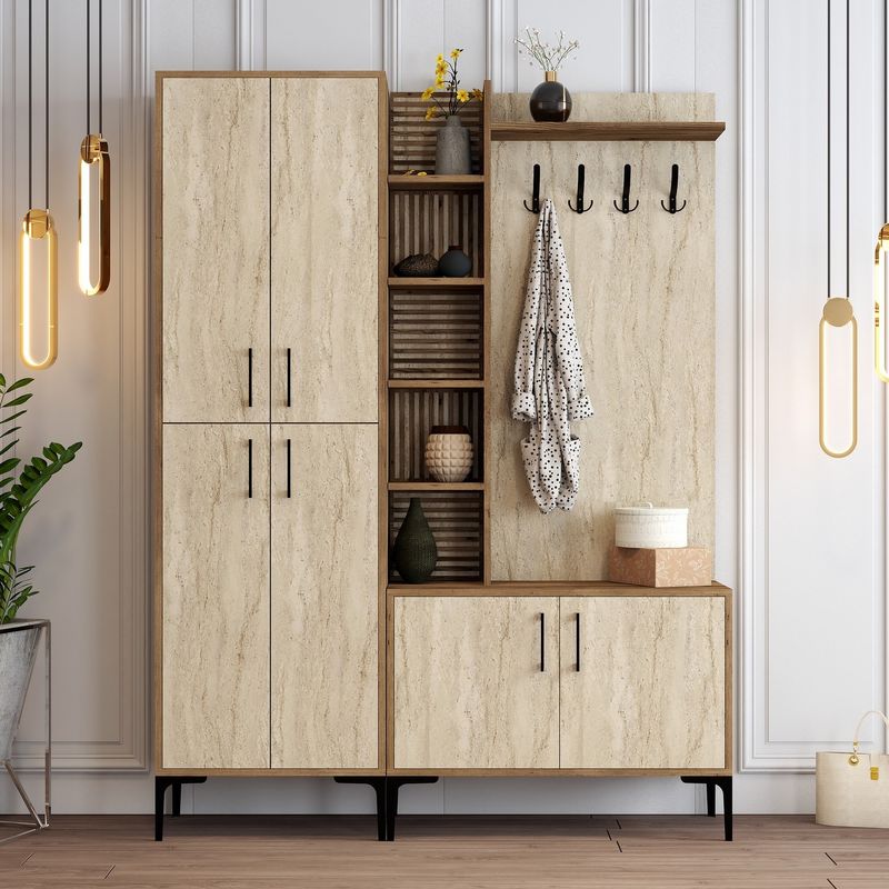 Casa si Gradina - Mobilier - Organizare si depozitare - Cuiere - Cuier, Hanah Home, pal melaminat, nuc si travertin, 150x35x200 cm - Infinity.ro