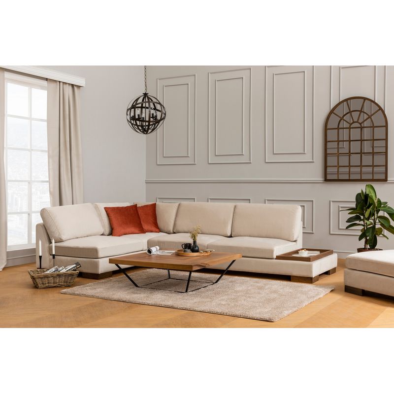 Casa si Gradina - Mobilier - Canapele si coltare - Coltare - Coltar, Hanah Home, lemn fag si pal, bej, 193x313x97 cm - Infinity.ro