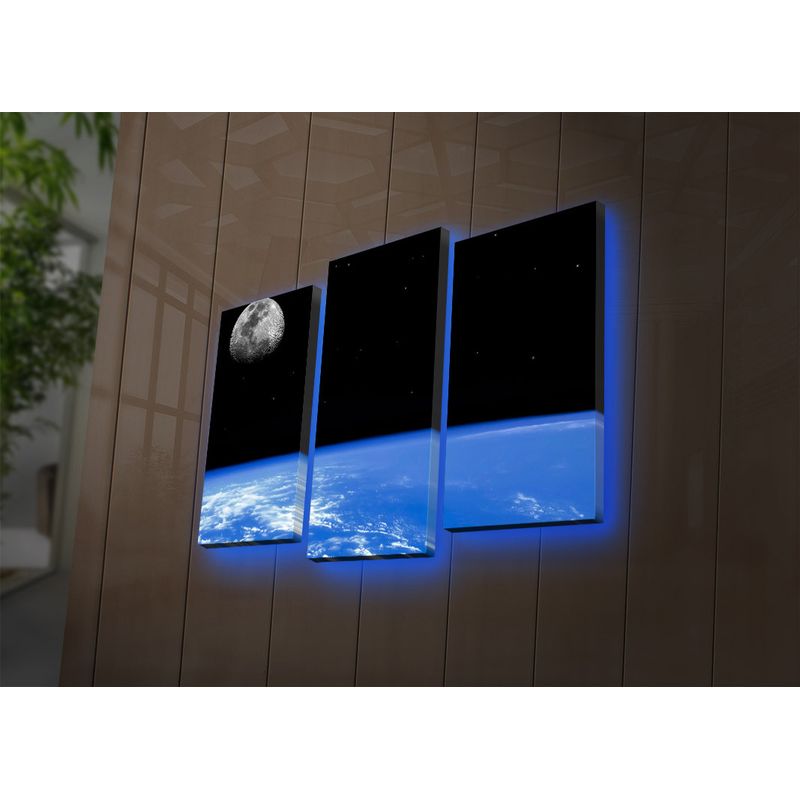 Casa si Gradina - Electrice - Tablouri electrice si accesorii - Tablou canvas decorativ cu led, Wallxpert, multicolor, panza piele de caprioara, 66x45 cm, 3 piese, 254LED4287 - Infinity.ro