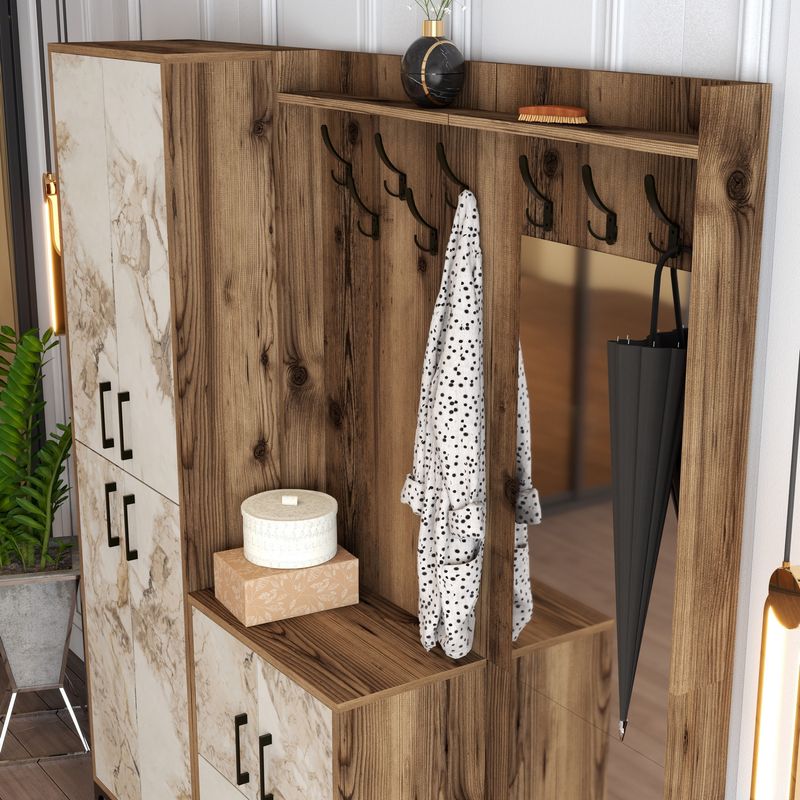 Casa si Gradina - Mobilier - Organizare si depozitare - Cuiere - Cuier, Hanah Home, panou aglomerat melaminat, nuc si alb, 180x35x200 cm - Infinity.ro