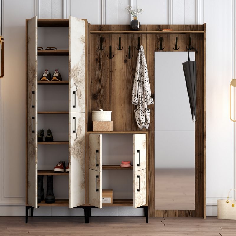 Casa si Gradina - Mobilier - Organizare si depozitare - Cuiere - Cuier, Hanah Home, panou aglomerat melaminat, nuc si alb, 180x35x200 cm - Infinity.ro