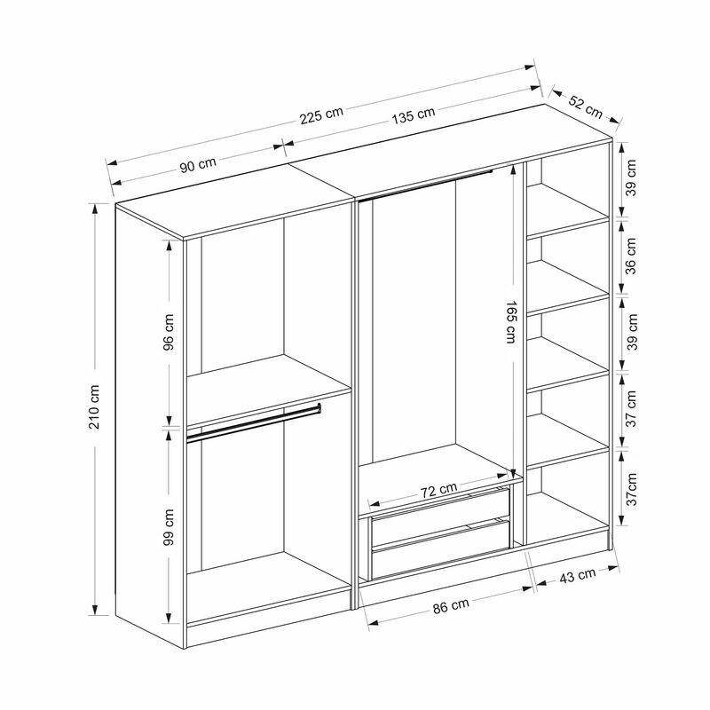 Casa si Gradina - Mobilier - Dulapuri si sifoniere - Sifoniere - Sifonier, Hanah Home, pal melaminat, alb negru, 225x52x210 cm - Infinity.ro