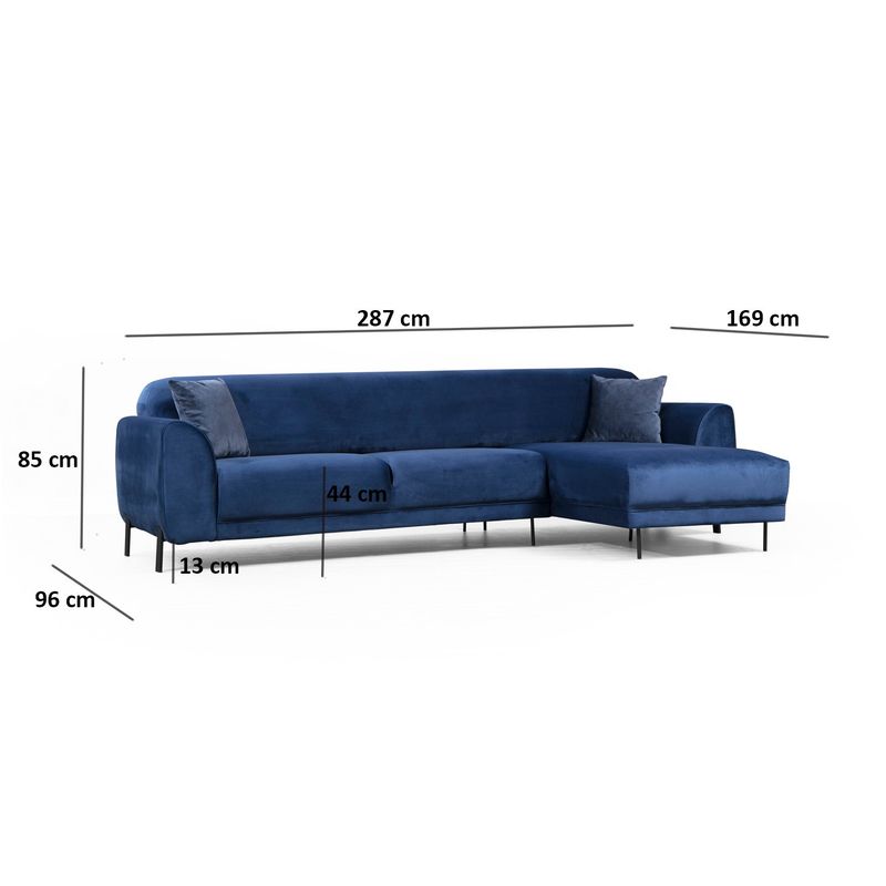 Casa si Gradina - Mobilier - Canapele si coltare - Coltare - Coltar extensibil, Hanah Home, lemn fag si panouri aglomerate, albastru marin, 287x169x96 cm - Infinity.ro